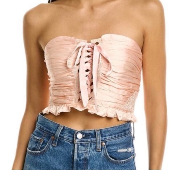 Free People Tops - FREE PEOPLE Pink Peach Strapless Corset Crop Top Size Medium